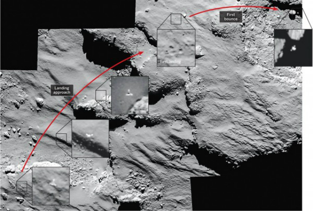 Согласно данным учёных, зонду "Филы" удалось обнаружить органические молекулы на поверхности кометы (фото ESA/Rosetta/Navcam).